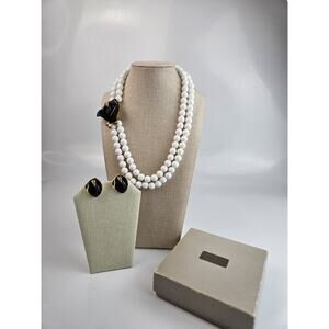 VINTAGE Avon KENNETH J LANE KJL NECKLACE & EARRINGS‎ BLACK LILY W/ WHITE BEADS